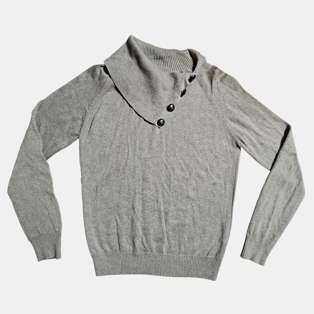 Jeanne Pierre Asymmetric Ribbed Button Collar Pullover Sweater S Quiet Luxury